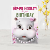 Hippo Pink Floral Girl Geburtstag Karte (Gelbe Blume)