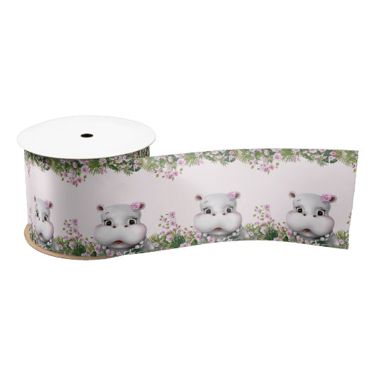 Hippo Pink Floral Satinband (Spule)