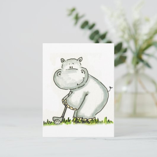 Hippo plays Golf Postkarte (Stehend Vorderseite)
