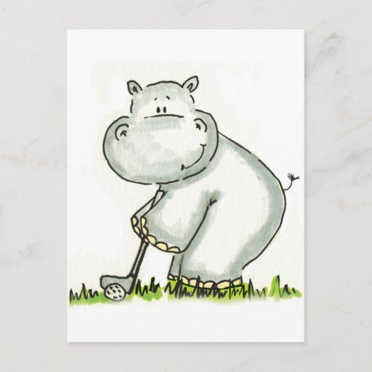 Hippo plays Golf Postkarte (Vorderseite)