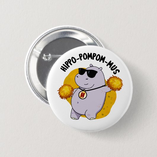 Hippo-pompom-mus Funny Animal Hippo Pun Button (Vorne & Hinten)