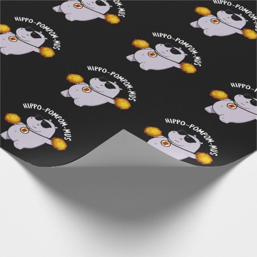 Hippo-pompom-mus Funny Animal Hippo Pun Dark BG Geschenkpapier (Ecke)