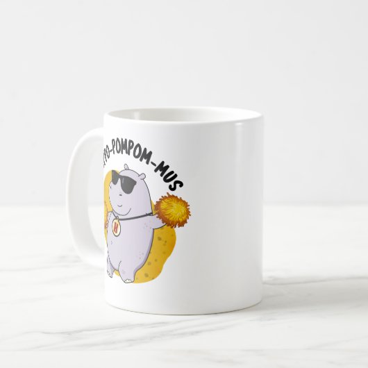 Hippo-pompom-mus Funny Animal Hippo Pun Kaffeetasse (Vorderseite Links)