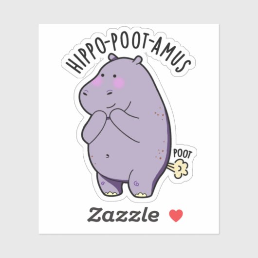 Hippo-poot-amus Funny Farting Hippo Pun Aufkleber (Blatt)