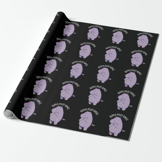 Hippo-poot-amus Funny Farting Hippo Pun Dark BG Geschenkpapier (Ungerollt)