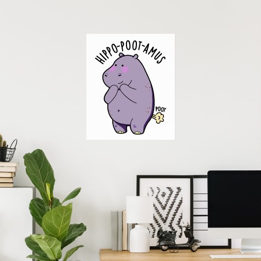 Hippo-poot-amus Funny Farting Hippo Pun Poster (Heimbüro)