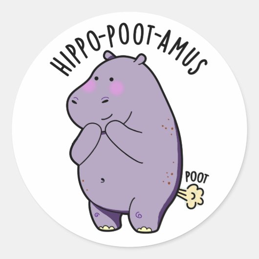 Hippo-poot-amus Funny Farting Hippo Pun Runder Aufkleber (Vorderseite)