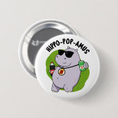 Hippo-Pop-amus Funny Hippo Soda Pop Pun Button (Vorne & Hinten)
