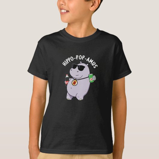 Hippo-Pop-amus Funny Hippo Soda Pop Pun Dark BG T-Shirt (Vorderseite)