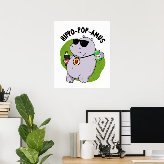 Hippo-Pop-amus Funny Hippo Soda Pop Pun Poster (Heimbüro)