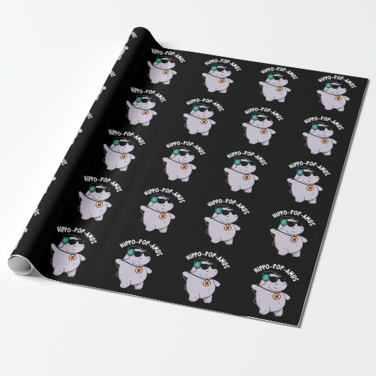 Hippo-Pop-amus Funny Pop Music Hippo Pun Dark BG Geschenkpapier (Ungerollt)