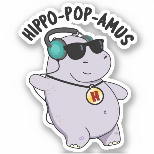 Hippo-Pop-amus Funny Pop Musik Hippo Pun Aufkleber (Vorderseite)
