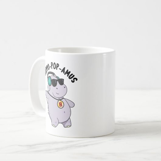 Hippo-Pop-amus Funny Pop Musik Hippo Pun Kaffeetasse (Vorderseite Links)