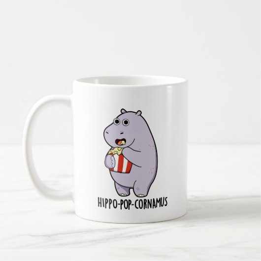 Hippo-Pop-cornamus Funny Hippo Pun Kaffeetasse (Links)
