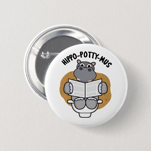 Hippo-potty-mus Funny Animal Hippo Pun Button (Vorne & Hinten)