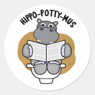 Hippo-potty-mus Funny Animal Hippo Pun Runder Aufkleber