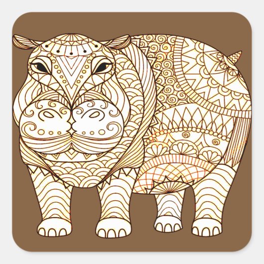 Hippo Quadratischer Aufkleber (Vorderseite)