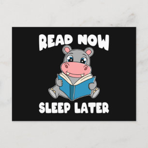 Hippo Read Now Sleep Postkarte