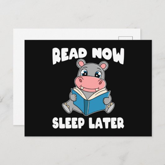 Hippo Read Now Sleep Postkarte (Vorne/Hinten)