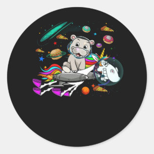 Hippo Riding Unicorn Food Pizza Space Party Planet Runder Aufkleber