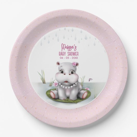 Hippo River Adventure Girl Baby Shower Pappteller (Vorderseite)