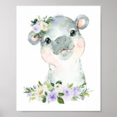 Hippo, Safari, Purple Flowers, Gender Neutral Poster (Vorne)