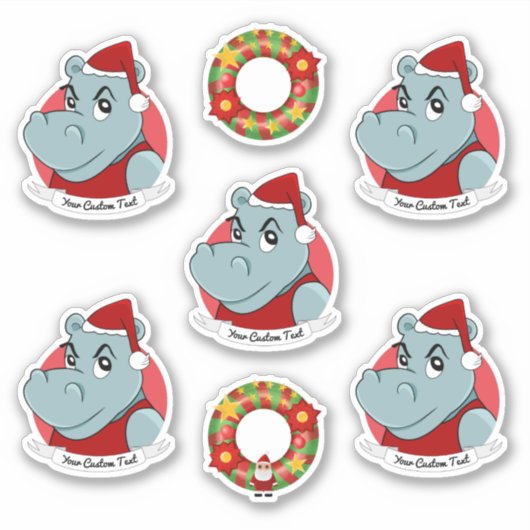 Hippo Santa Claus Weihnachts-Cartoon-Sticker Aufkleber (Vorderseite)