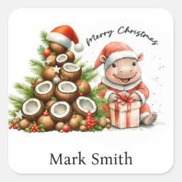 Hippo Santa Holiday Cheer Button Quadratischer Aufkleber