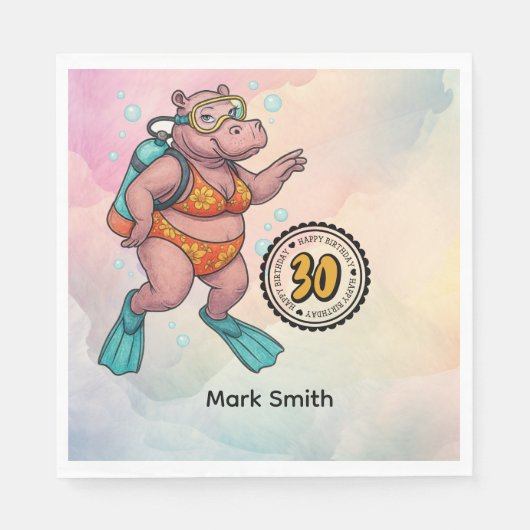 Hippo scuba diver 30th Birthday  Serviette (Vorderseite)