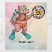 Hippo scuba diver 30th Birthday  Weinetikett (Einzelnes Label)