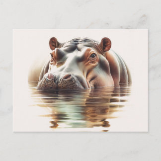 Hippo Submerged In Water Watercolor Postkarte