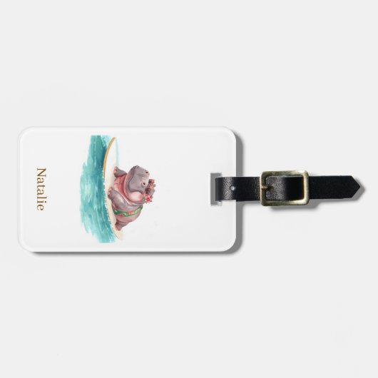 Hippo Surfer on Surf Board Gepäckanhänger (Vorderseite horizontal)