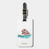 Hippo Surfer on Surf Board Gepäckanhänger (Vorderseite vertikal)