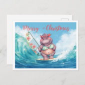 Hippo Surfer on Surf Board on Christmas Holiday  Postkarte (Vorne/Hinten)