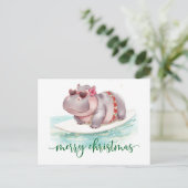 Hippo Surfer on Surf Board on Christmas Holiday Postkarte (Stehend Vorderseite)