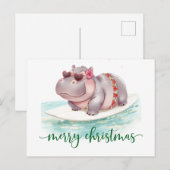 Hippo Surfer on Surf Board on Christmas Holiday Postkarte (Vorne/Hinten)