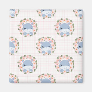 Hippo und Blume Tattoo Magnet