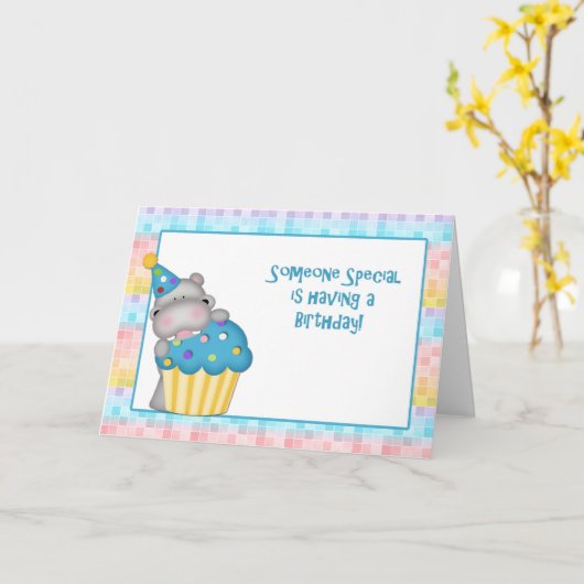 Hippo und Cupcake zum Geburtstag Karte (Gelbe Blume)