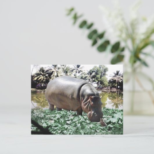Hippo und der Vogel Postkarte (Stehend Vorderseite)