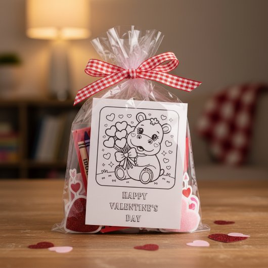 Hippo Valentine’s Day Coloring for Students Postkarte