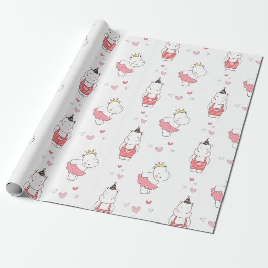 Hippo Valentines Liebe Muster Geschenkpapier (Ungerollt)