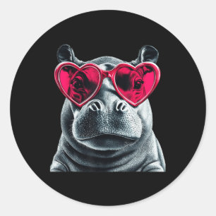 Hippo Wearing Gles Heart Valentinstag Hippopotam Runder Aufkleber