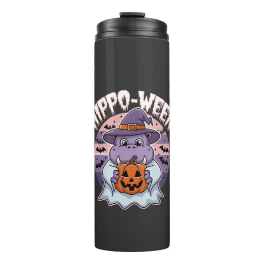 Hippo-ween Spooky Halloween Moo Deng Hippo Ghost Thermosbecher (Vorderseite)