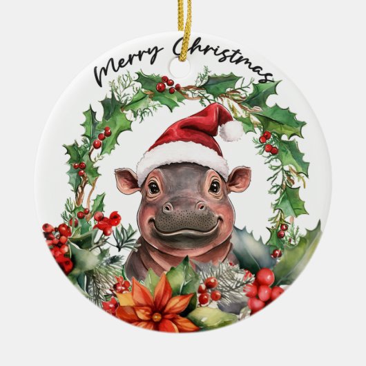 Hippo Weihnachten Thema Keramik Ornament (Vorne)