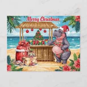 Hippo-Weihnachts-Cocktailparty-Grußkarte Feiertagspostkarte