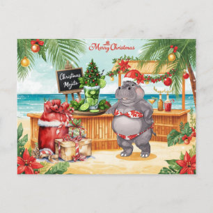 Hippo-Weihnachts-Cocktailparty-Grußkarte Feiertagspostkarte