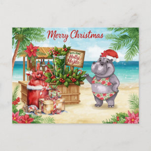Hippo-Weihnachts-Cocktailparty-Grußkarte  Feiertagspostkarte