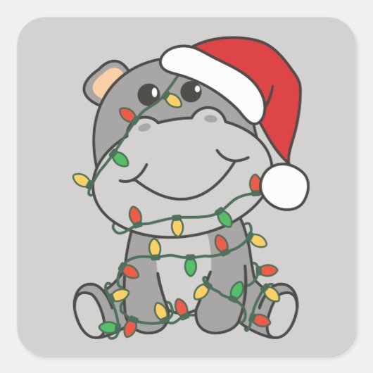 Hippo Weihnachts Wintertiere Hippos Square Stick Quadratischer Aufkleber (Vorderseite)