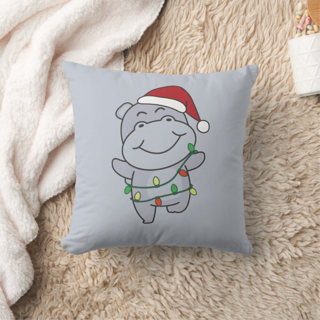 Hippo Weihnachts Wintertiere Hippos Throw Kissen (Decke)