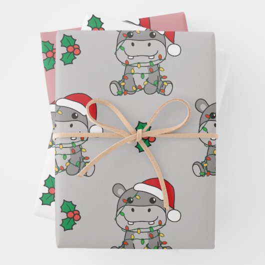 Hippo Weihnachts Wintertiere Urlaub Hippos Geschenkpapier Set (Beispiel)